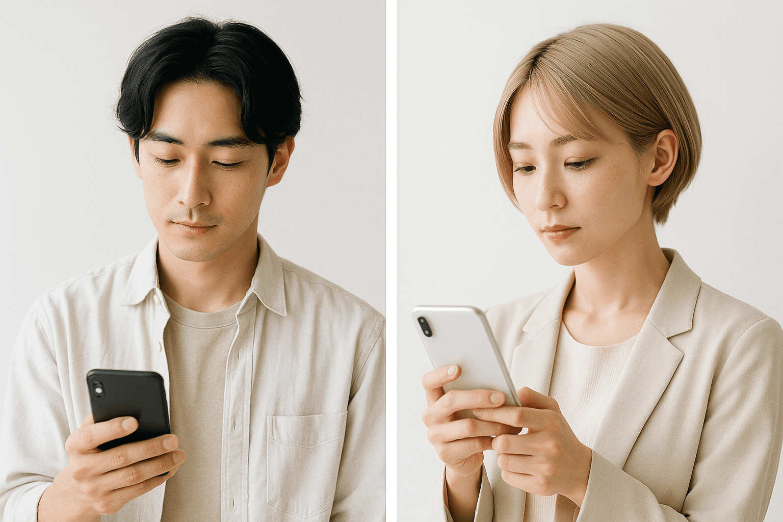 スマホで店を探す男性のお客様と女性のお客様